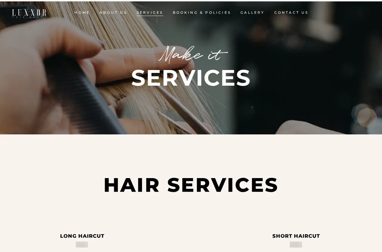 Luxxor Hair Salon — Services desktop