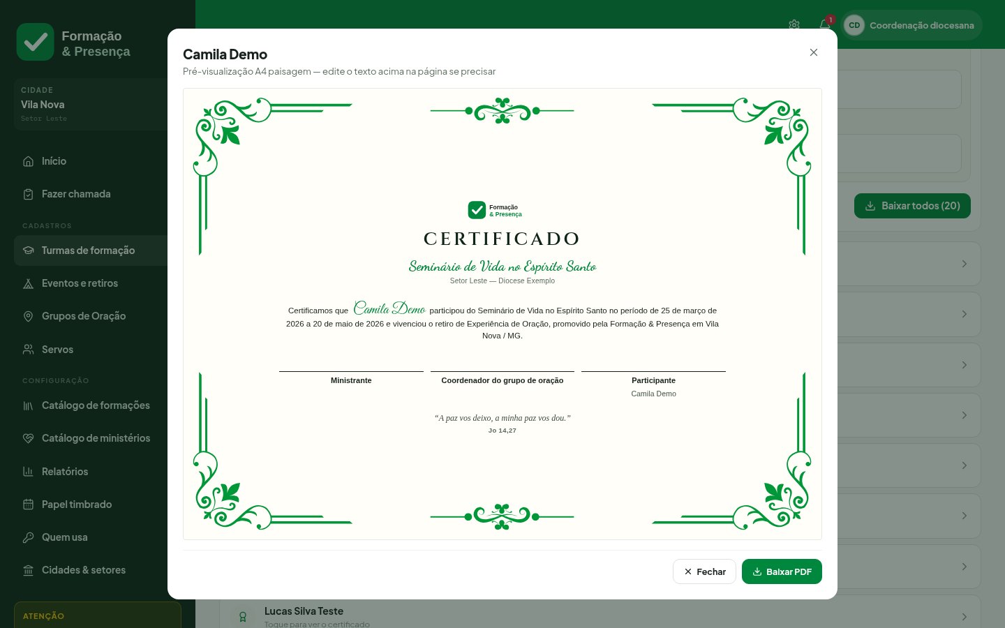 Plataforma de Formação e Presença — Certificado desktop