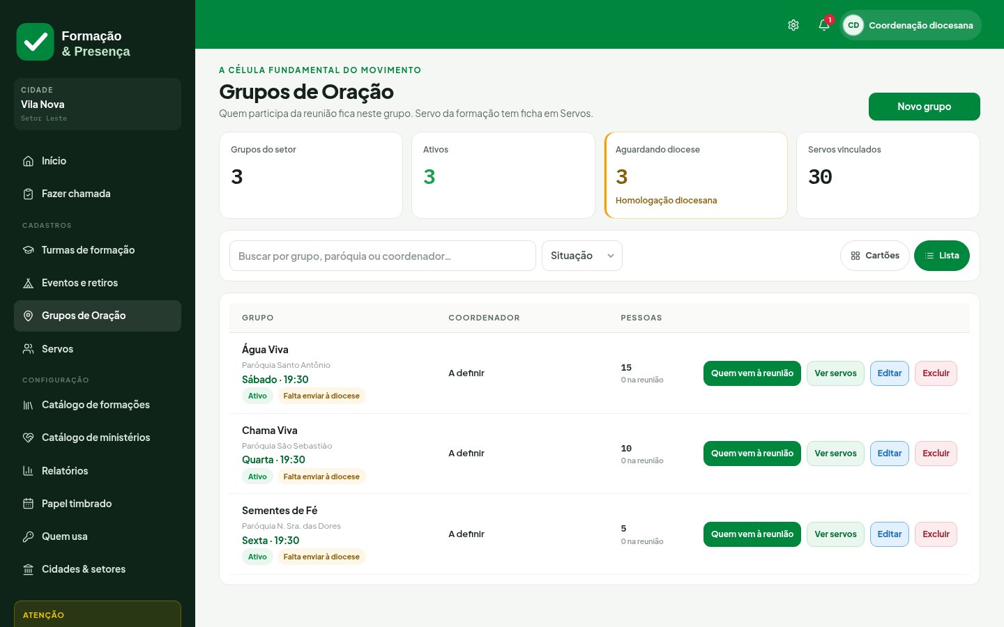 Plataforma de Formação e Presença — Grupos desktop