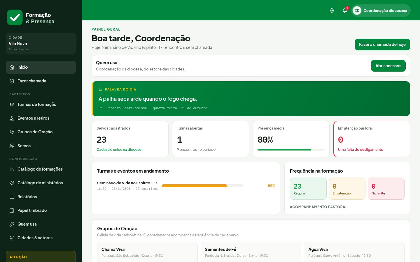 Plataforma de Formação e Presença — Inicio desktop