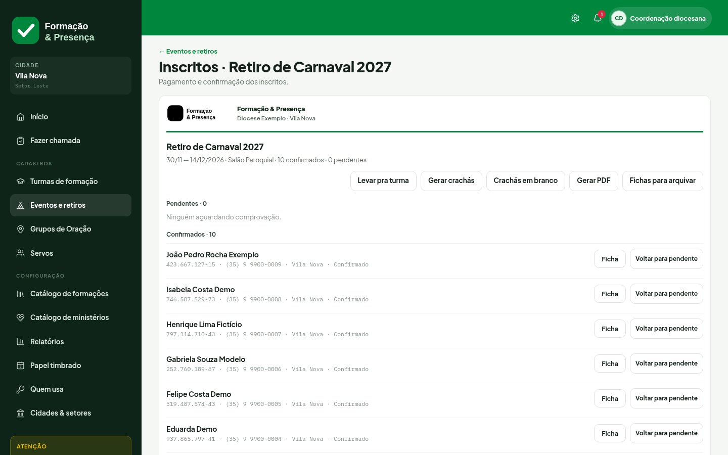 Plataforma de Formação e Presença — Inscritos desktop