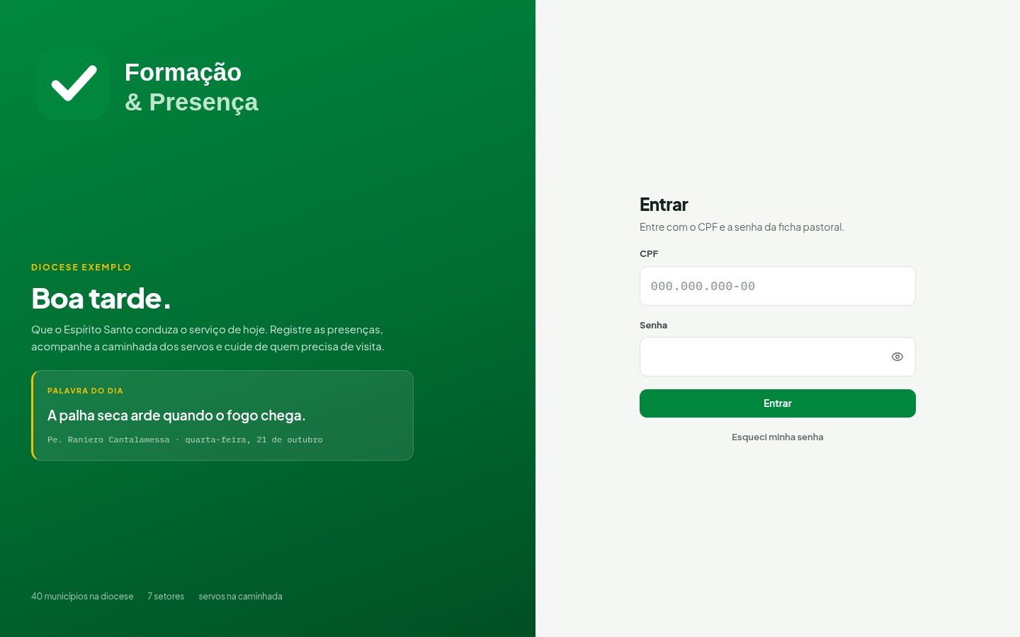 Plataforma de Formação e Presença — Login pwa desktop