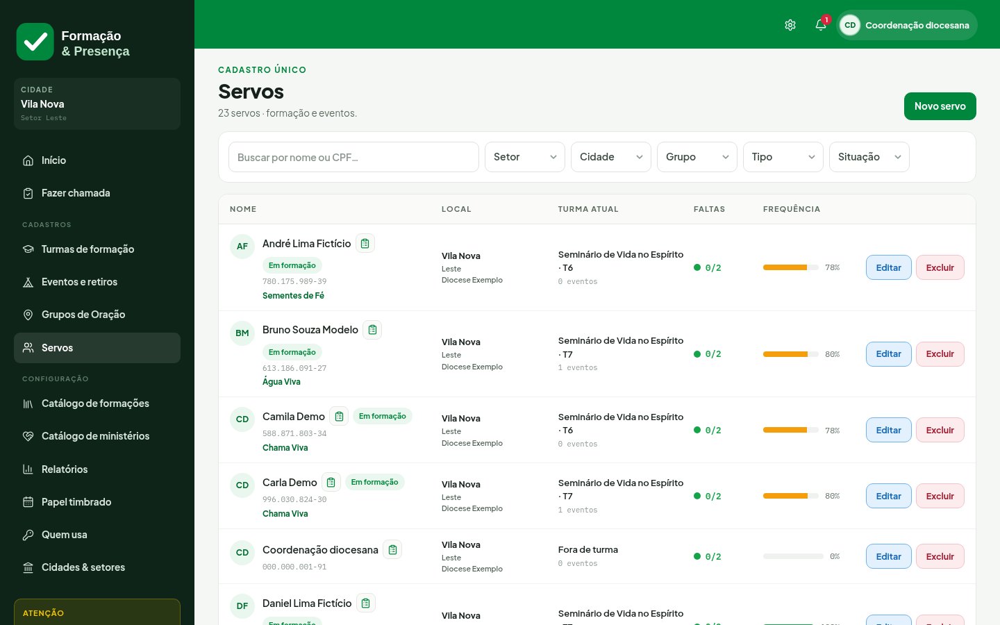 Plataforma de Formação e Presença — Servos desktop