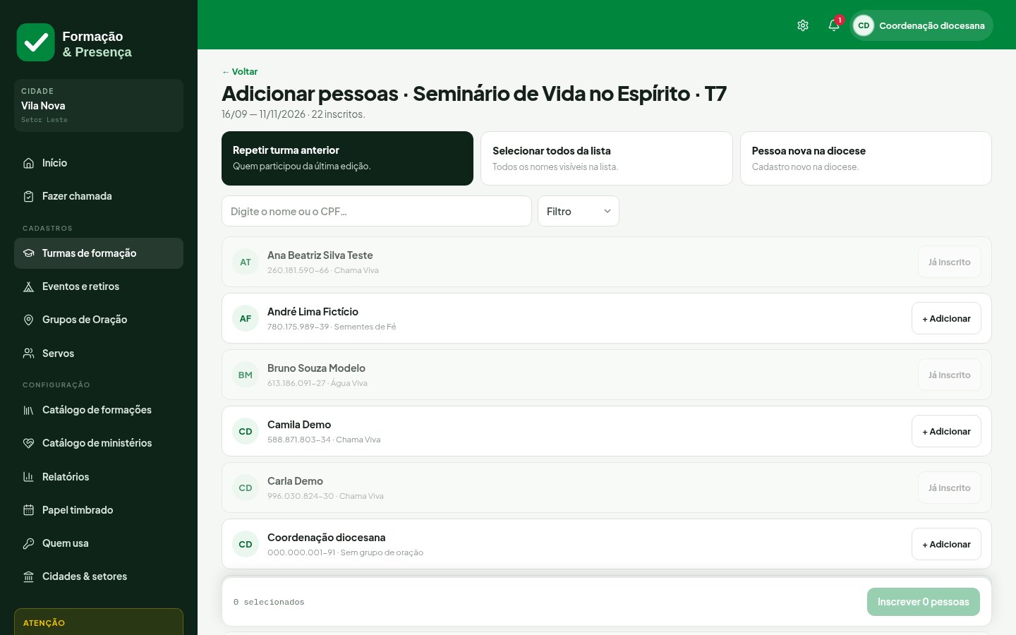 Plataforma de Formação e Presença — Turma desktop