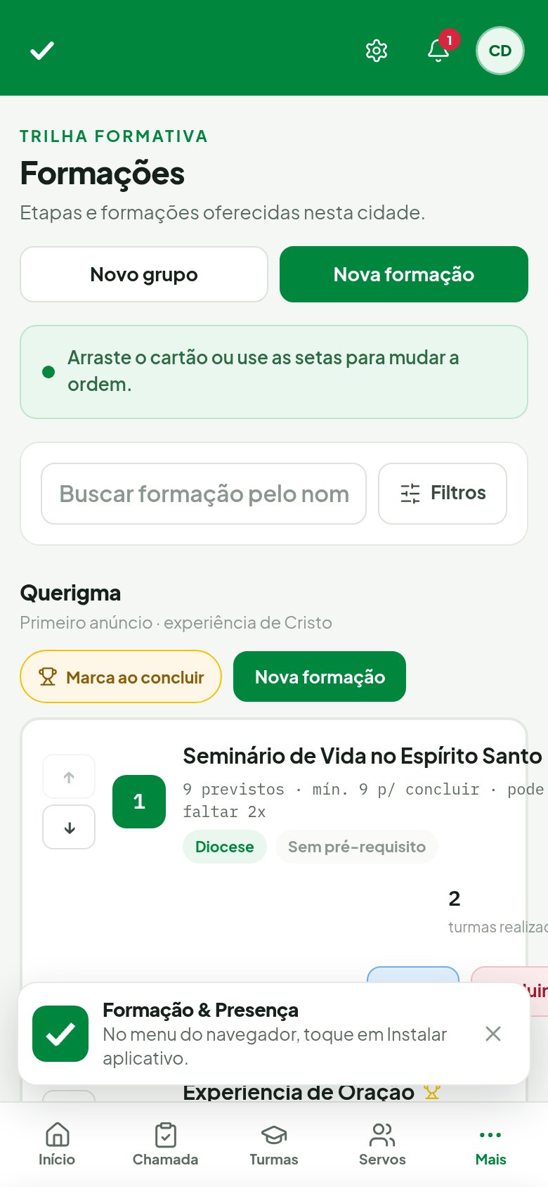 Plataforma de Formação e Presença — Catalogo mobile