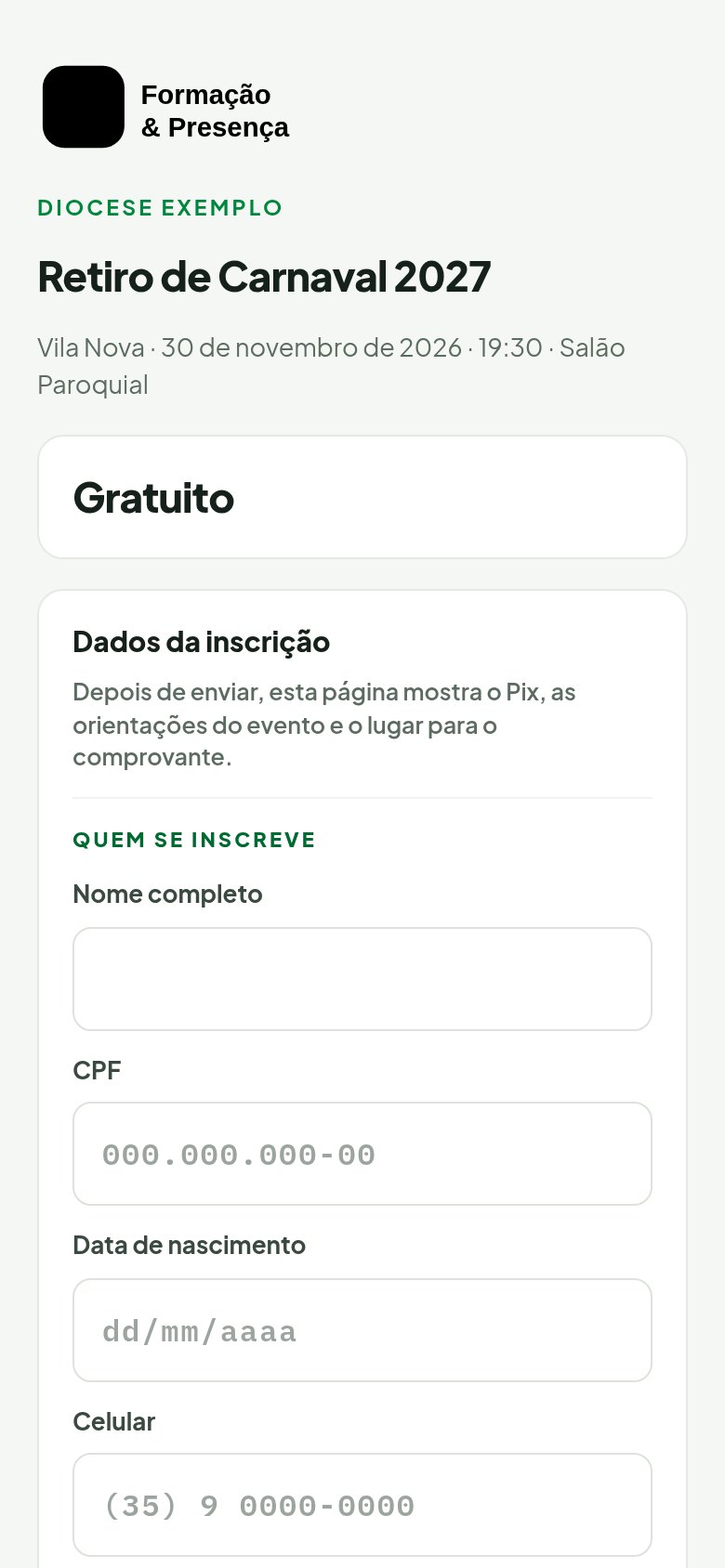 Plataforma de Formação e Presença — Inscricao online mobile