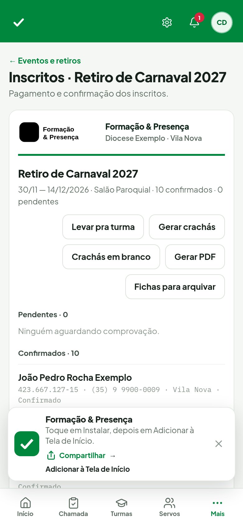 Plataforma de Formação e Presença — Inscritos mobile