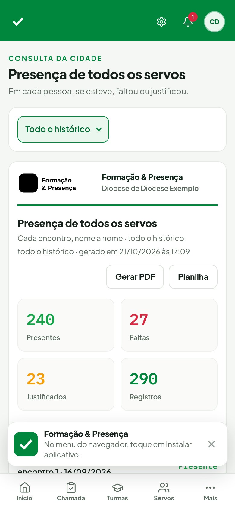 Plataforma de Formação e Presença — Relatorio presenca mobile
