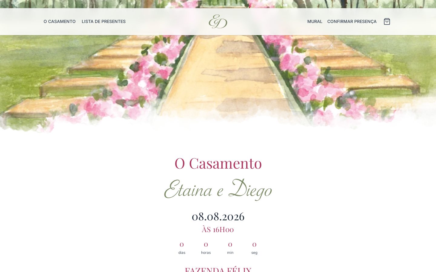 Site para casamento Etaina e Diego em WordPress na homepage desktop