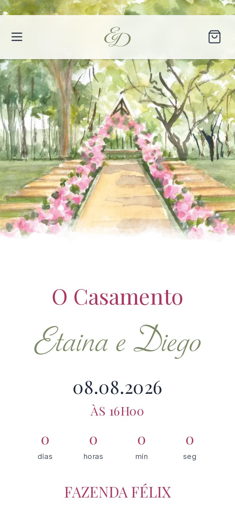 Site para casamento mobile first WordPress Etaina e Diego
