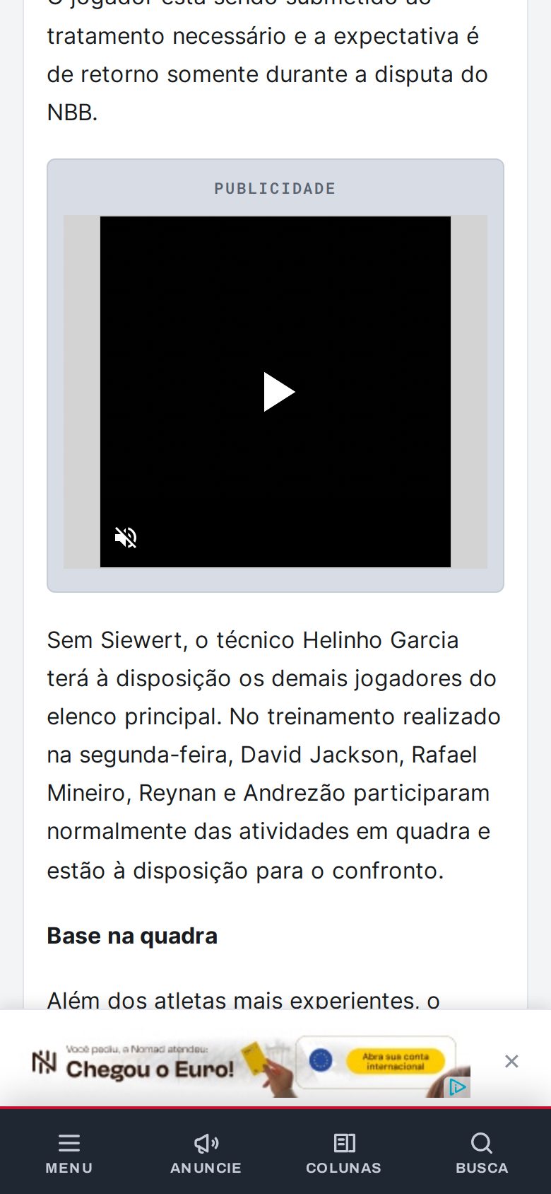 Matéria do Jornal da Franca no mobile com rail e dock inferior
