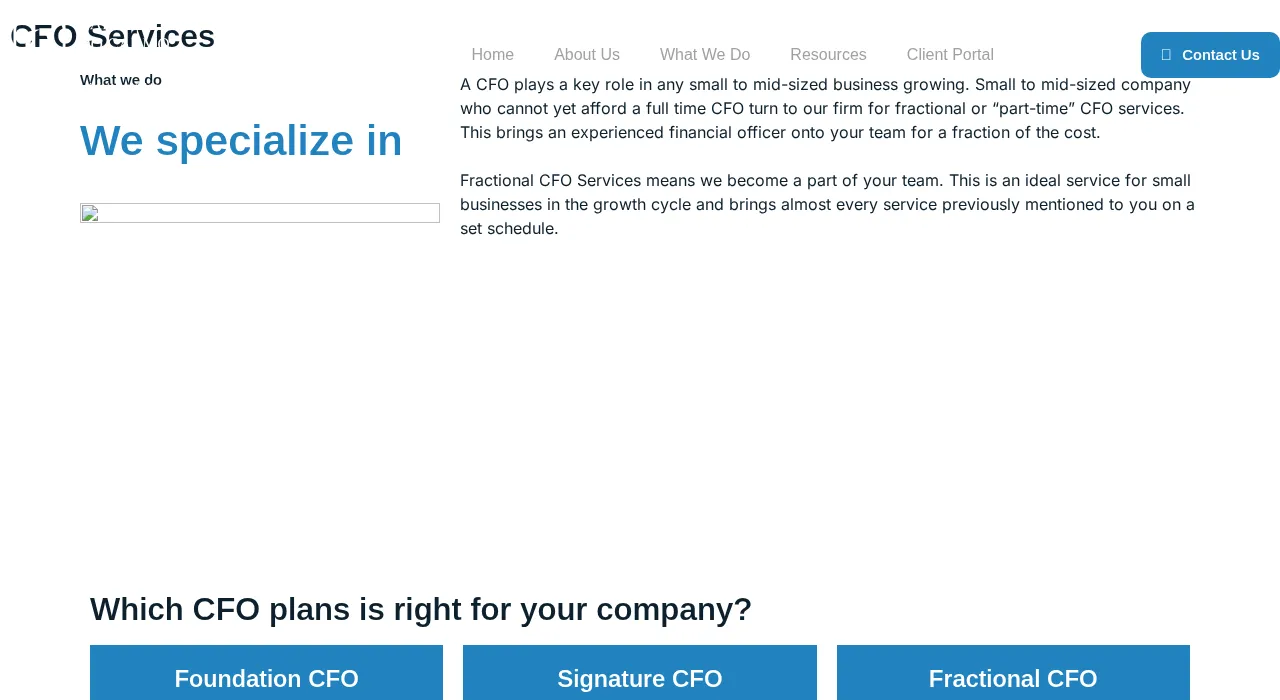 Página CFO Services com planos