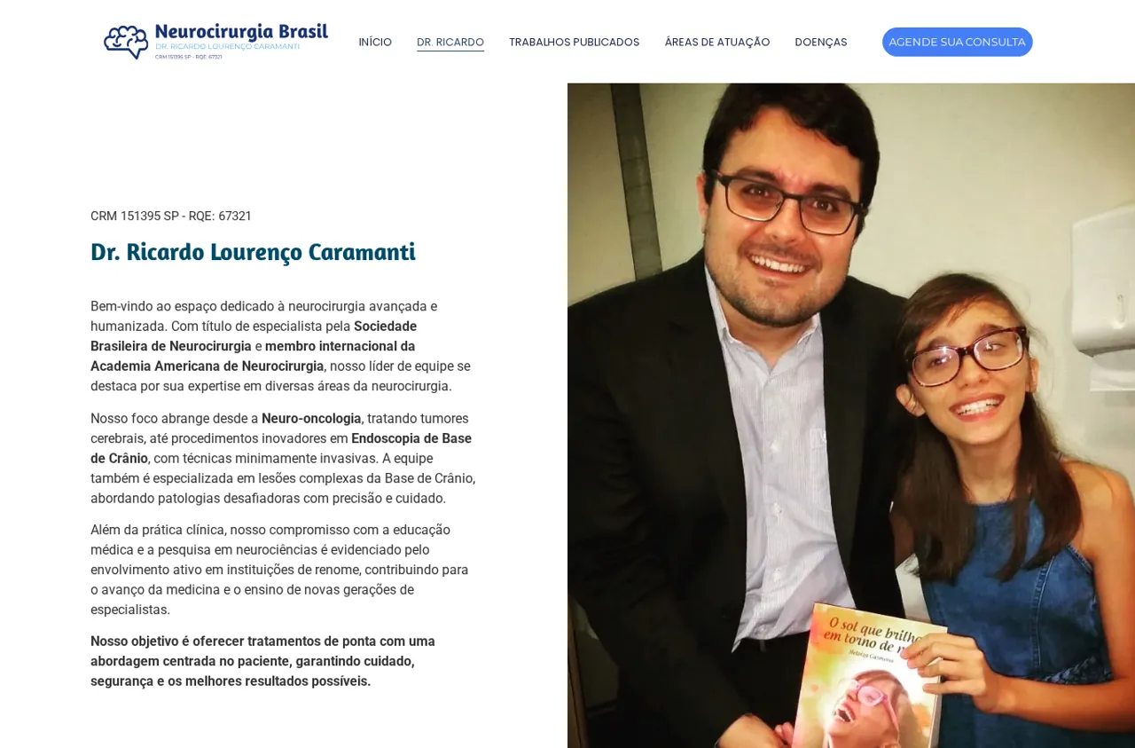 Página do Dr. Ricardo Lourenço Caramanti com biografia e formação
