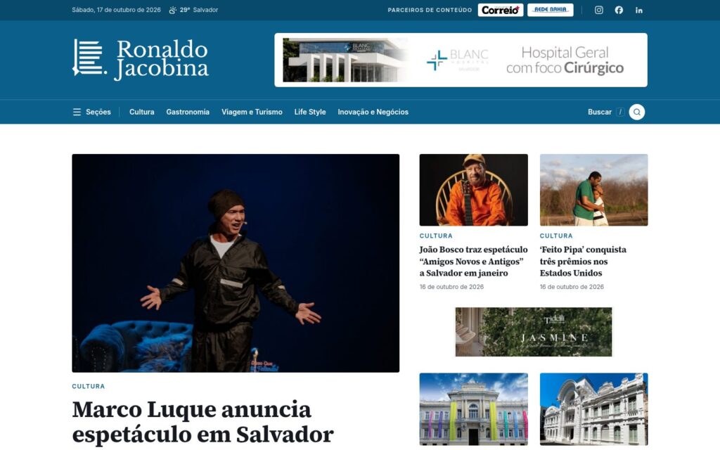Home do portal Ronaldo Jacobina no desktop