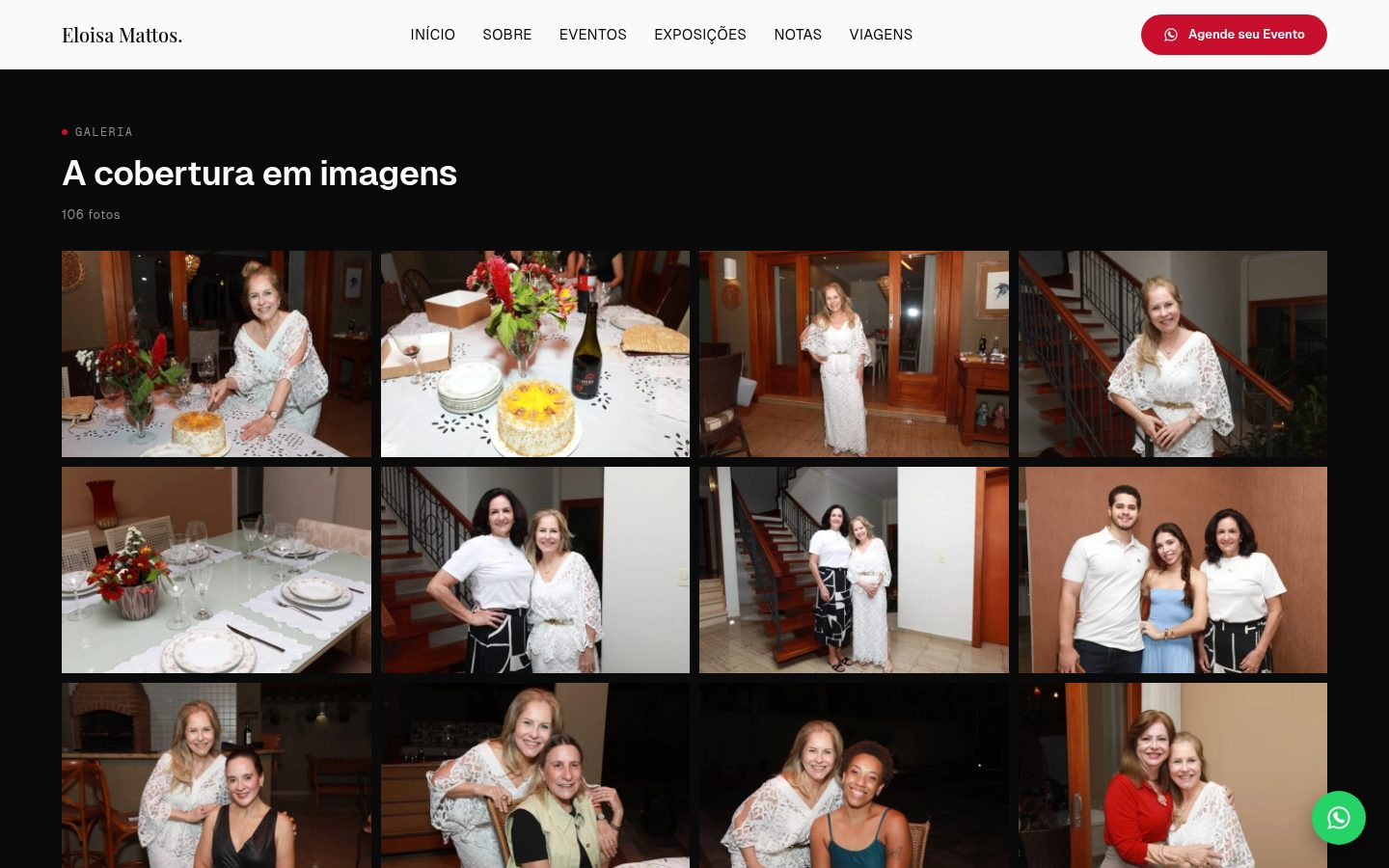 Galeria de um evento no site da Eloisa Mattos com fotos em grade de quatro colunas