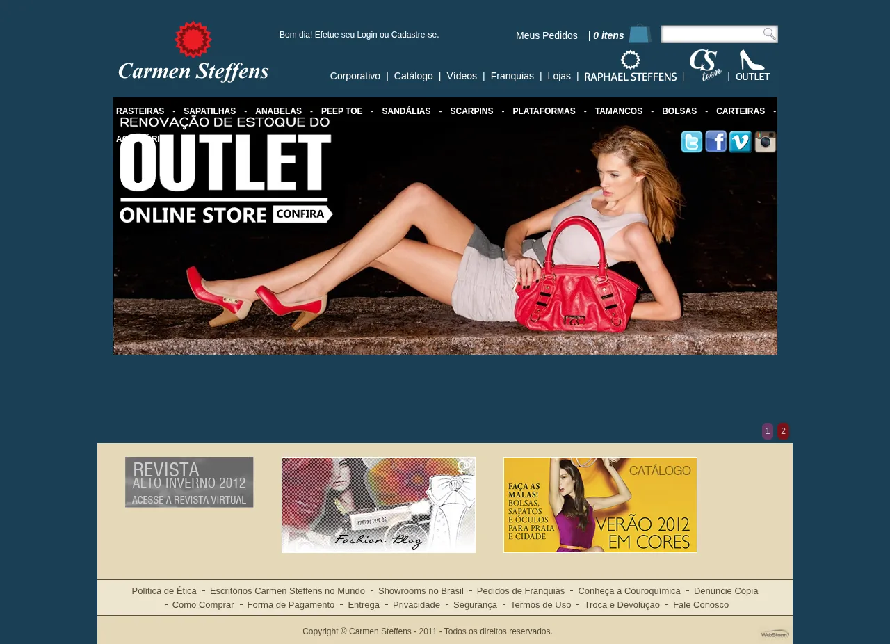 Página Outlet Online Store do site Carmen Steffens com campanha de renovação de estoque