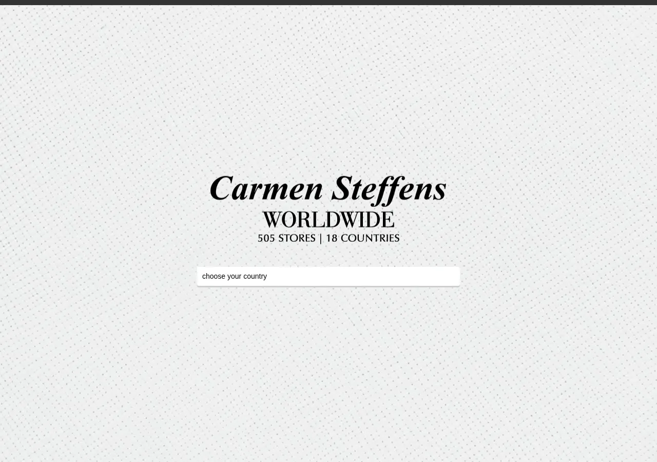 Site Carmen Steffens Worldwide com 305 lojas em 18 países e campo de escolha de país
