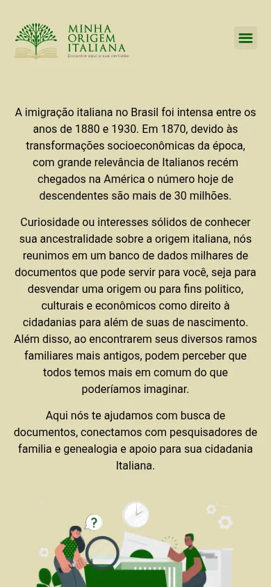 Site Minha Origem Italiana no celular
