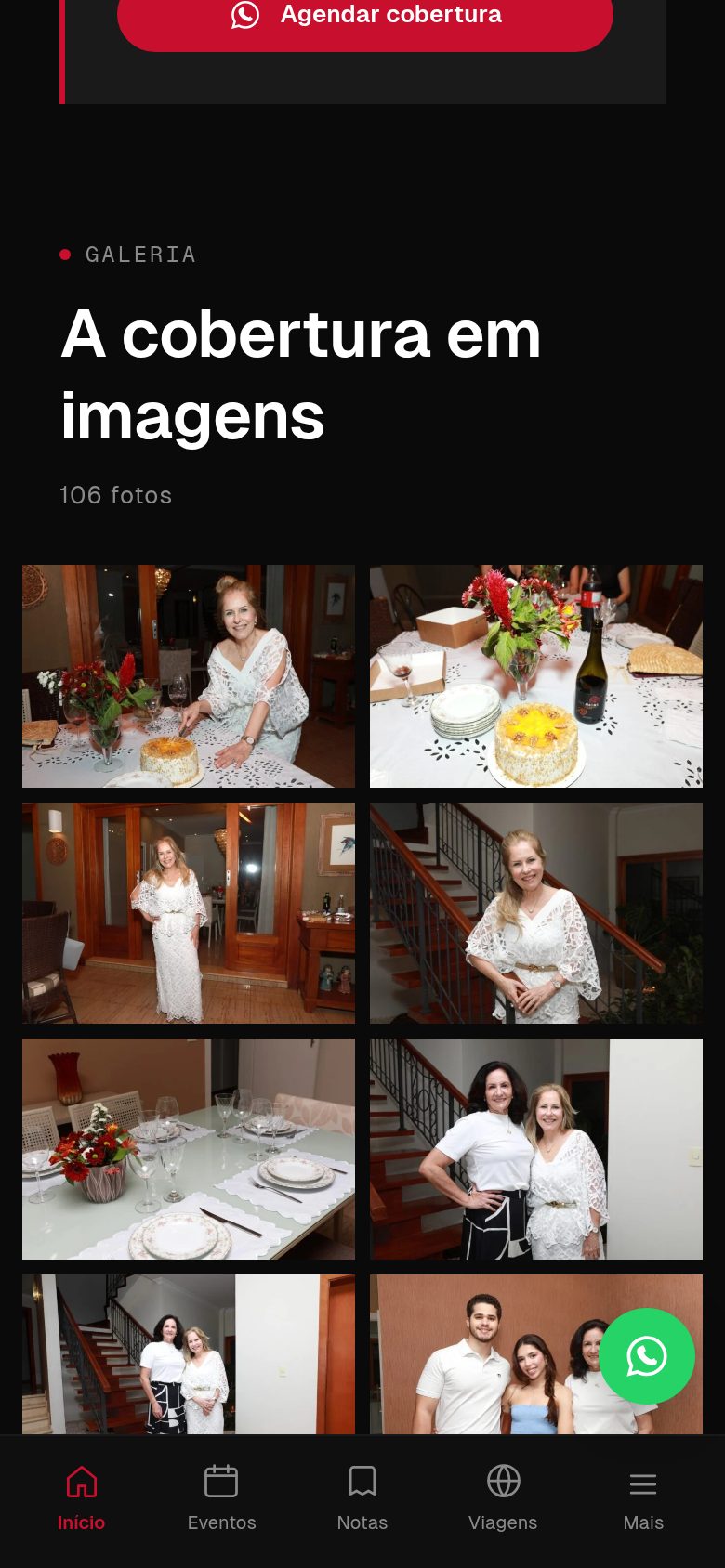 Galeria de evento da Eloisa Mattos no celular com barra de navegação inferior