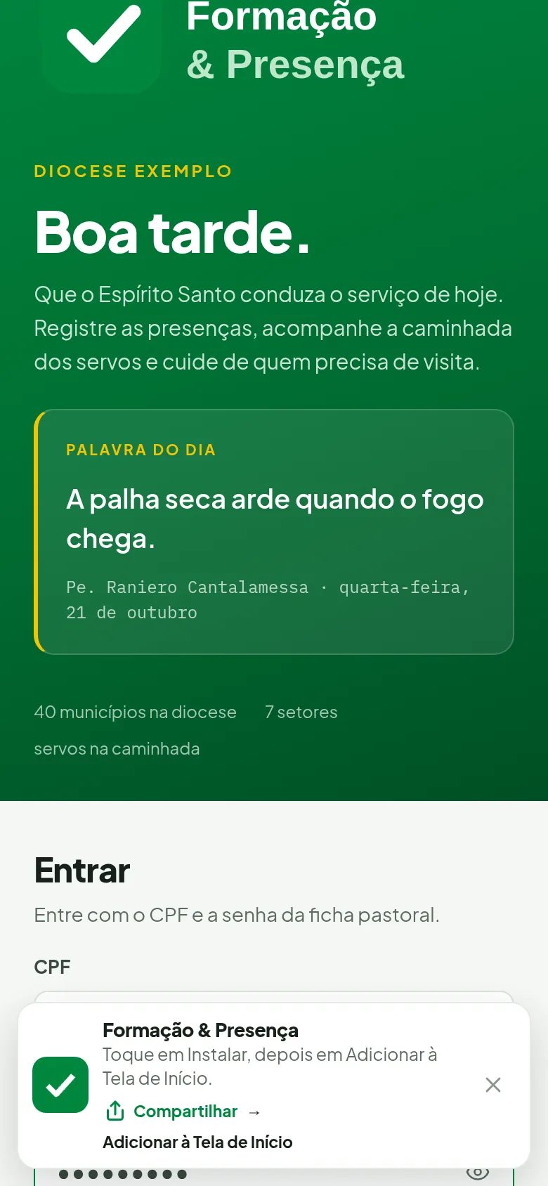 Aviso para instalar o PWA na tela inicial do iPhone