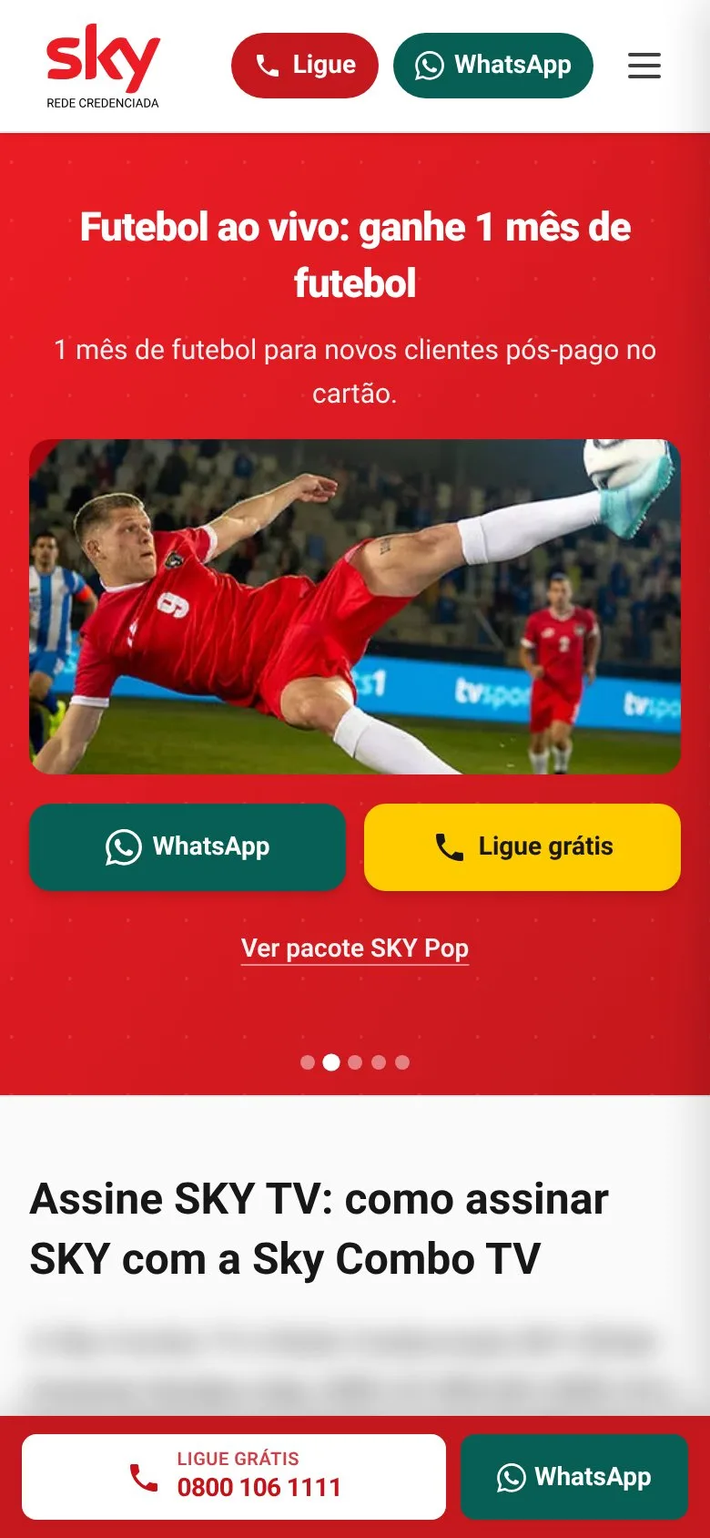 Home da SKY Combo TV em 2026 no celular
